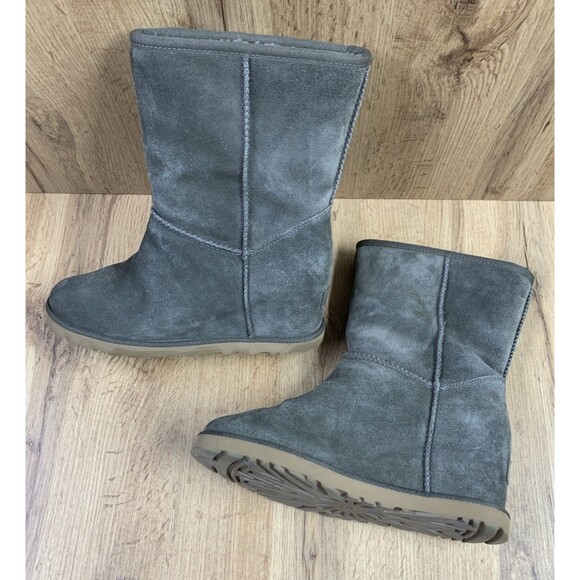 UGG Women Classic Femme Short Slate Wedge Boots Size 7 Gray Suede Sheepskin - Picture 10 of 14